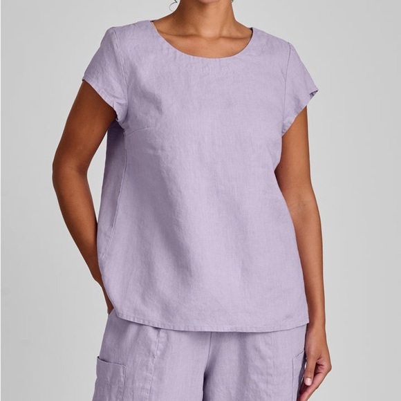 NEW FLAX IRIS Thistle PURPLE Lavender Women's Top TUNIC LONGLINE CREWNECK MEDIUM - Picture 1 of 8